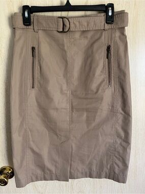 Akris Punto Skirt 8 Women Belted Tan Pencil Skirt Neutral Khaki Luxury $598
